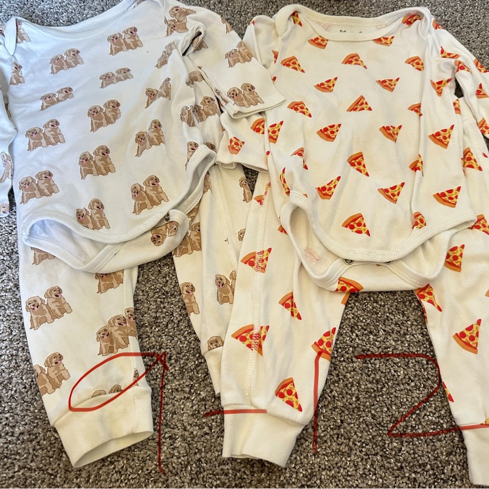 Adorable Dog and Pizza Print Baby Onesies with Pants
